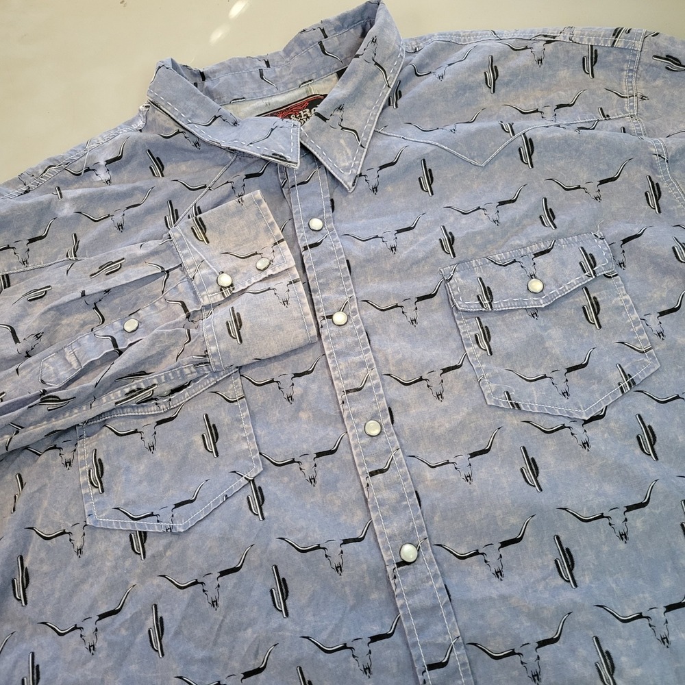 Vtg Rock‎ & Roll Cowboy Men's XXL Western Shirt Cactus Longhorn Print